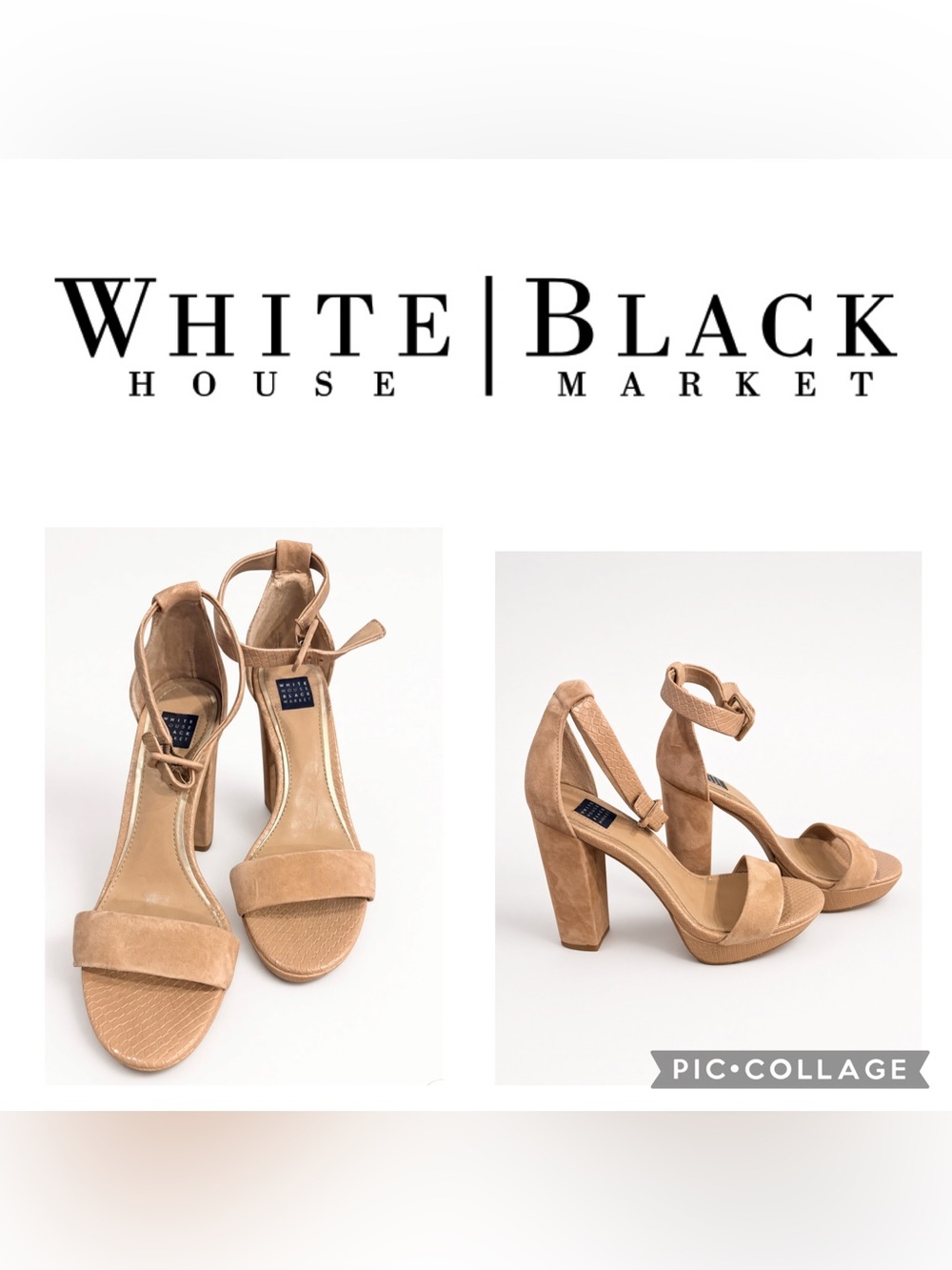 White House Black Market Nude/-TanSuede Ankle-Strap Block Heels